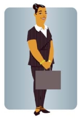 <strong>Complete la oración según la imagen.Esta _____ trabaja en las oficinas principales del centro.  </strong> A) plomera B) mujer de negocios C) veterinaria D) peluquera <div style=padding-top: 35px> 