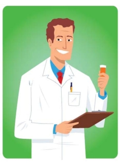 <strong>Complete la oración según la imagen.Este _____ conoce bien a sus clientes.  </strong> A) electricista B) albañil C) farmacéutico D) juez <div style=padding-top: 35px> 