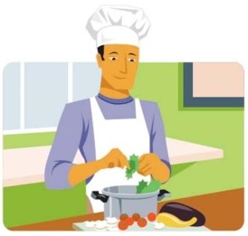 <strong>Complete la oración según la imagen.El _____ de este restaurante es el más famoso de la ciudad.  </strong> A) periodista B) abogado C) plomero D) cocinero <div style=padding-top: 35px> 