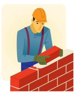 <strong>Complete la oración según la imagen.El _____ que trabajó en la construcción de nuestra casa es buena gente.  </strong> A) ingeniero B) banquero C) albañil D) cocinero <div style=padding-top: 35px> 