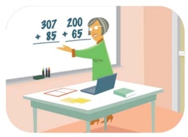 <strong>Complete la oración según la imagen.La _____ de mi hijo es muy creativa y buena con sus estudiantes.  </strong> A) recepcionista B) diseñadora C) maestra D) abogada <div style=padding-top: 35px> 