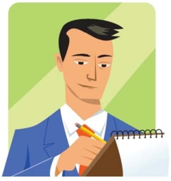 <strong>Complete la oración según la imagen.Quiero hablar con el _____ que escribió el artículo sobre el accidente.  </strong> A) periodista B) plomero C) biólogo D) peluquero <div style=padding-top: 35px> 