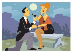 <strong>Complete la oración según la imagen.Esa noche fue el comienzo ______ entre Elena y Roberto.  </strong> A) de la amistad B) del amor C) del divorcio D) del noviazgo <div style=padding-top: 35px> 