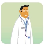 Complete la oración según la imagen. Este es ______ importante del hospital.   A)  una enferma B)  un estudiante C)  un médico D)  una receta