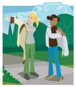 <strong>Indique la descripción que corresponde a la imagen.  </strong> A) Se ponen la chaqueta la una a la otra. B) Se ponen la chaqueta a ellas mismas. <div style=padding-top: 35px> 