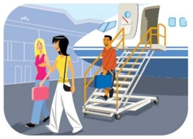 Los pasajeros embarcan en el avión.  