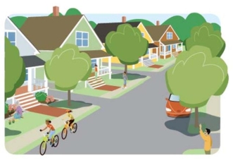 <strong>Indique la mejor descripción según la imagen.  </strong> A) Es un barrio lindo con muchos animales. B) Es un barrio contaminado. C) Es un barrio con muchos edificios públicos. D) Es un barrio lindo con muchas familias. <div style=padding-top: 35px> 