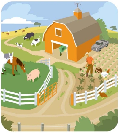 El agricultor tiene una camioneta.  