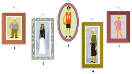 Hay _____ cuatro personas en este grupo de fotos.   A)  menos de B)  tanto como C)  más que D)  más de