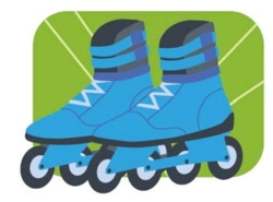 Match the image with the activity to which it is related. -  A)  bailar B)  nadar C)  patinar D)  sacar fotos E)  tomar el sol