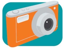 Match the image with the activity to which it is related. -  A)  bailar B)  nadar C)  patinar D)  sacar fotos E)  tomar el sol