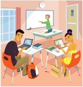El diccionario del estudiante está _____ del escritorio.   A)  cerca B)  debajo C)  encima D)  lejos