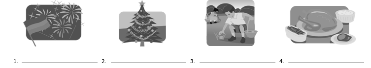 Write the holiday word that best corresponds with each image.