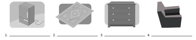 Label each image with the vocabulary word that corresponds to the appliance or furniture below.    