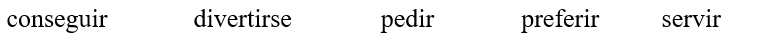 El fin de semana. Completa las siguientes oraciones sobre el fin de semana de unos amigos. Usa el pretérito de los verbos de la lista. -El sábado por la noche, el mesero _______________________ tacos gratis.