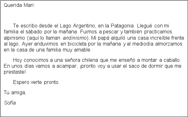 El correo electrónico. Lee el correo electrónico que Sofía le mandó a su amiga y luego contesta las preguntas. -¿Dónde está Sofía? ¿Por qué está allí?