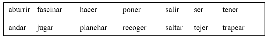 ¿Cómo era tu niñez? Todos hacíamos actividades distintas cuando éramos pequeños. ¿Cómo eras de niño? ¿Qué te gustaba hacer? ¿Ayudabas en casa? Escribe un párrafo sobre tu niñez utilizando al menos diez de los siguientes verbos en el tiempo imperfecto.  <div style=padding-top: 35px> 