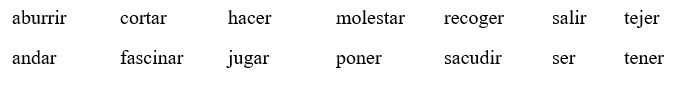 Tu niñez. Imagina que fuiste un niño en los años cincuenta. ¿Cómo era tu niñez? ¿Qué hacías? ¿Con qué te divertías? ¿Hacías quehaceres? En tu composición, usa al menos cinco verbos de la lista en el tiempo imperfecto.  <div style=padding-top: 35px> 