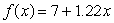 Choose the function that best matches the description: When x is 0, y is 5.5, and when x increases 1 unit, y increases 1.42 units A)    B)    C)    D)   