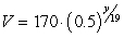 The following function gives the amount, A, of a radioactive element remaining as a function of y, the years of decay:     Find the half-life.