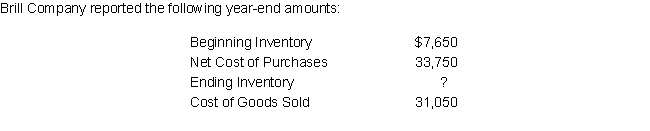    What is Brill Company's Ending Inventory for the year? A)  $ 7,650 B)  $ 4,950 C)  $10,350 D)  $ 2,700