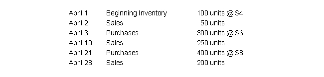Use the following inventory related information for Questions below    -Assuming a periodic inventory system is used, what is ending inventory under LIFO? A)  $2,400 B)  $3,300 C)  $1,600 D)  $2,100