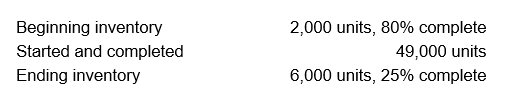 Use the following information for Multiple Choice Questions below:  The following information summarizes the activities in the Sewing Department for the month of October.      Material is added at the beginning of the process and conversion costs are incurred evenly throughout the process. -Calculate the equivalent units completed with respect to conversion costs during the month of October using the weighted average method. A)  46,400 B)  80,400 C)  82,400 D)  91,200 E)  92,000