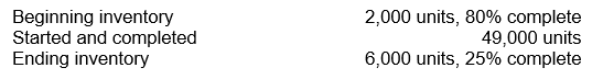 <strong>Use the following information for Multiple Choice Questions below: The following information summarizes the activities in the Mixing Department for the month of August. -Calculate the equivalent units completed with respect to materials during the month of August using the FIFO method.</strong> A) 49,000 B) 50,500 C) 50,900 D) 55,000 E) 55,500