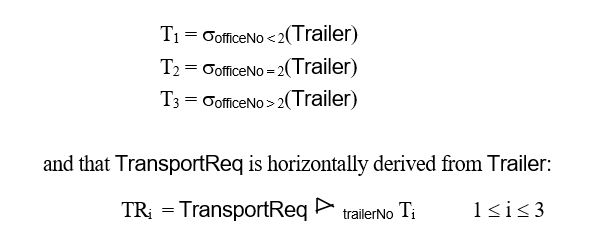  Case Study 3 - Rapid Roads Client    \quad \quad  (<u>clientNo</u>, cName, cAddress, cTelNo, cFaxNo, officeNo) Unit    \quad    \quad \quad  (<u>unitRegNo</u>, unitDescription, maxPayload, officeNo) Trailer    \quad    \quad \quad  (<u>trailerNo</u>, trailerDescription, trailerLength, maxCarryingWt, officeNo) ClientOrder   \quad \quad   (<u>orderNo</u>, clientNo, dateOrder, collectDate, collectAddress, deliveryDate, deliveryAddress, loadWeight, loadDescription) TransportReq  \quad   (<u>orderNo</u>, <u>unitRegNo</u>, trailerNo) Staff  \quad    \quad    \quad   (<u>staffNo</u>, sName, sAddress, sTelNo, sex, DOB, position, NIN, taxCode, salary, officeNo) Office  \quad    \quad   (<u>officeNo</u>, oAddress, oTelNo, oFaxNo, countryNo) Country   \quad    \quad  (<u>countryNo</u>, countryName) For a more complete description, see Case Study 5 under Chapter 22. -Now assume that the relation Trailer given in Question 20.7 is horizontally fragmented as follows:     Transform the relational algebra tree from Question 21.7 into a reduced query on fragments. Give a full explanation of the reasoning behind each step and state any transformation rules used during the reduction process. 