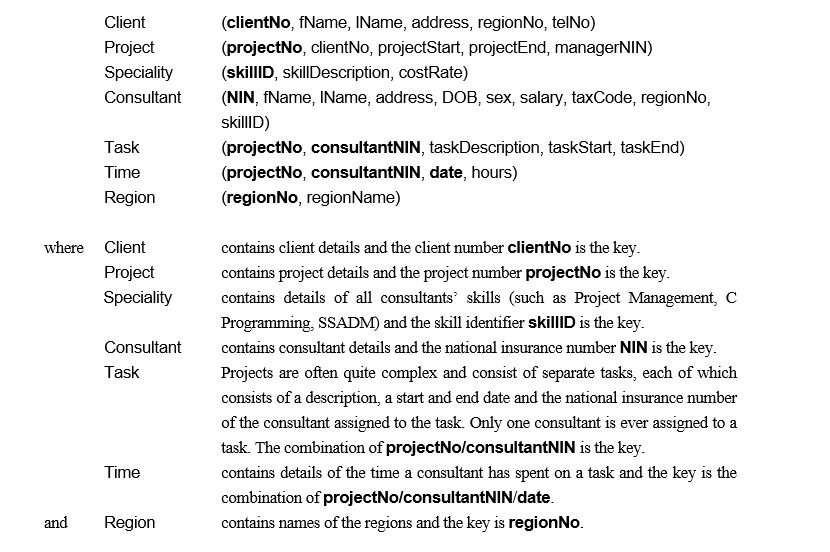 Case Study 2 - Quack Consulting Quack Consulting is a computer consulting firm that specializes in developing and installing PC-based hardware/software systems. Quack Consulting has decided to distribute its project management information at the regional level. A part of the current centralized relational schema is as follows:    Consultants are grouped regionally as follows:  Region 1: North; Region 2: South; Region 3: East; Region 4: West   In addition, clients are grouped into the same regions; projects are managed by the office closest to the client. As well as distributing the data on a regional basis, there is an additional requirement to access the employee data either by personal information (by Personnel) or by salary-related information (by Payroll). -(a) Draw an Entity-Relationship Diagram for the above case study. (b) Using this diagram from (a) above, produce a distributed database design for the system that satisfies the correctness rules for fragmentation and include: (i) a suitable fragmentation schema for the system; (ii) in the case of primary horizontal fragmentation, give a minimal set of predicates; (iii) the reconstruction of global relations from fragments. Give a full explanation of the reasoning behind each step and state any assumptions necessary to support your design.
