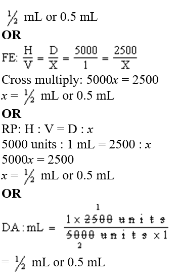 a. Heparin 5000 units b. =