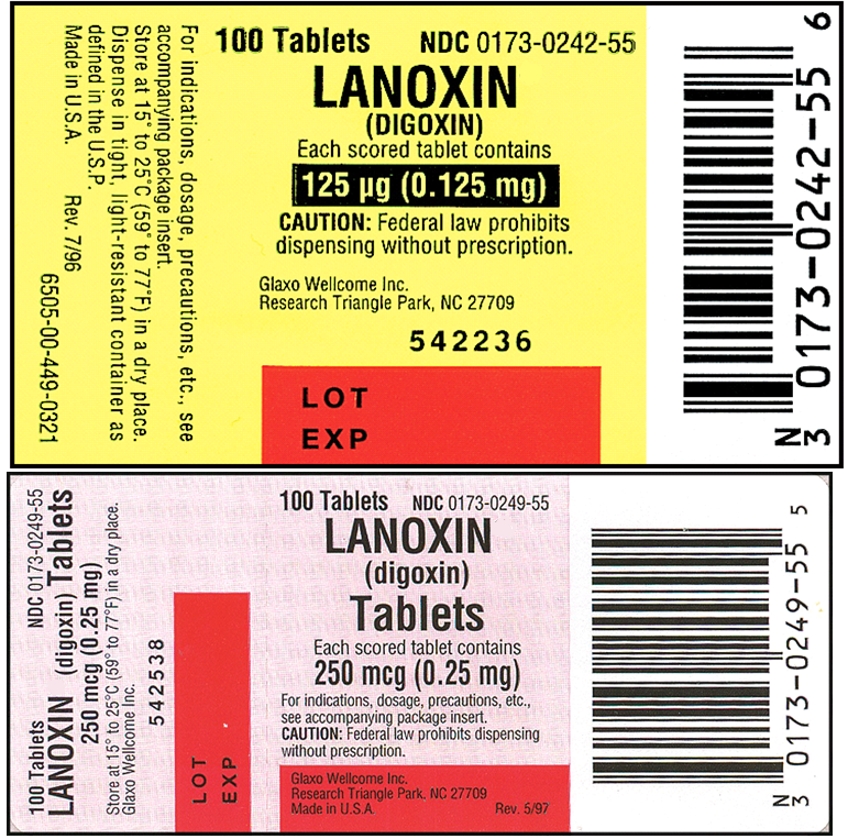 Order: digoxin (Lanoxin) 0.5 mg, PO, daily Drugs available:    a. Which bottle of digoxin (Lanoxin) would you use? b. How many tablets would you give?