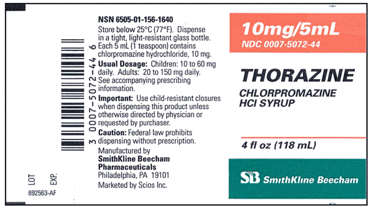 Order: chlorpromazine (Thorazine) 25 mg, PO, qid Drug available:   How many milliliters of Thorazine would the Patient receive per dose?
