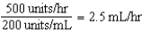a. 20 kg x 25 units/kg/hr = 500 units/hr b. 50,000 units : 250 mL = x units : 1 mL 250x = 50,000 x = 200 units/hr and   c.   d. Premixed bag of heparin 50,000 units/250 mL.