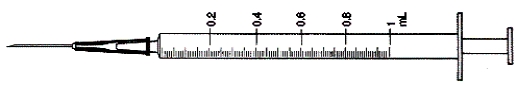 Answer the question and fill in the correct amount of heparin on the syringe. -Ordered: 12,000 units of heparin subcutaneous every 6 hr.Available: Heparin 20,000 units per mL vial.   How many mL will you give?  <div style=padding-top: 35px> 
