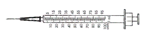 Mark the syringe with the amount of insulin ordered. -Ordered: 39 units.   