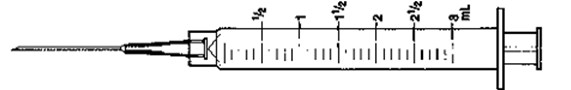 Indicate the requested dose with a line through the calibration on the syringe. -0.8 mL   