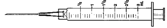 Indicate the requested dose with a line through the calibration on the syringe. -2.3 mL   