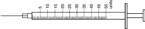 <strong>Refer to the diagram of the syringes provided. The nurse needs to administer 31 units of Humulin Regular U-100. Indicate the correct syringe the nurse should choose to accurately withdraw the dosage. The correct syringe to use is ________. Answer either A or B as your choice.</strong> A)   B)   <div style=padding-top: 35px> 