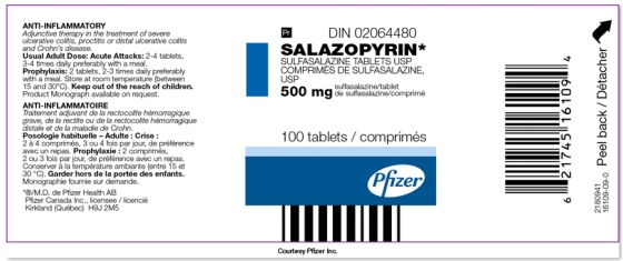 Use the label to identify the information requested.     For a patient to take 2 g of salazopyrin PO daily, the nurse would administer: __________ tablet(s)