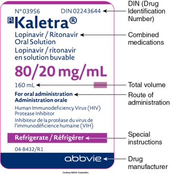 Use the label to identify the information requested. Do not include units of measure in your answer.    The strength of lopinavir is: _______ mg/mL and ritonavir is: _______ mg/mL.