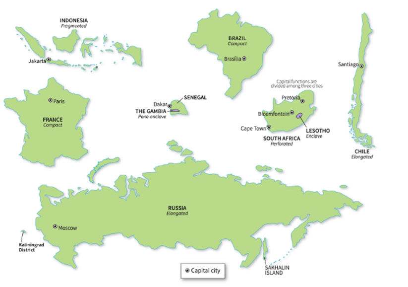   -On the map, an example of a state with a compact national territory like France is: A)  Brazil B)  Argentina C)  Canada D)  Indonesia