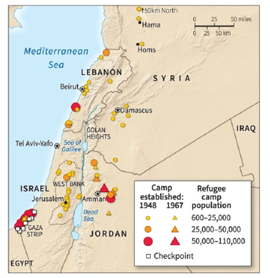   -According to the map, all of the refugee camps in the West Bank were established in: A)  1948 B)  1956 C)  1967 D)  1981