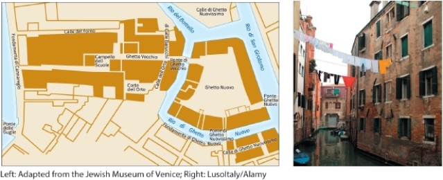   -In which city will you find the sixteenth-century ghetto mapped here? A)  Rome B)  Venice C)  Athens D)  Jerusalem