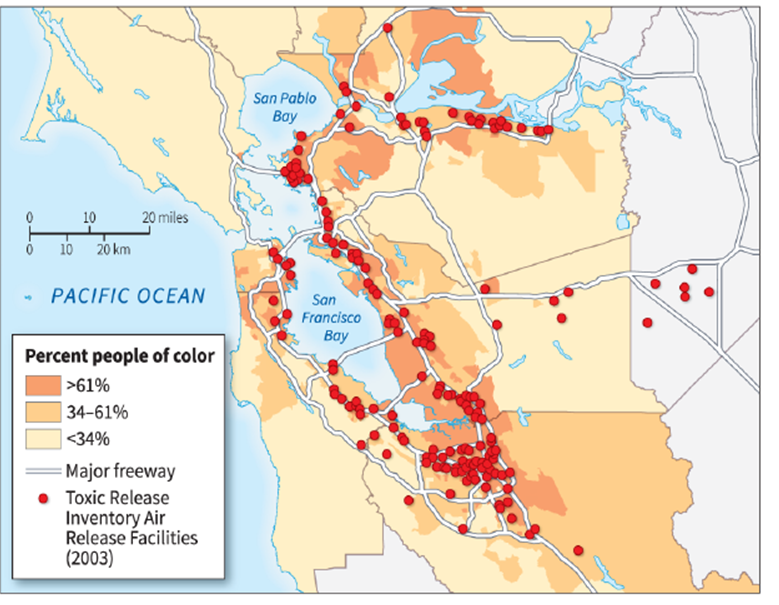   -Overall, which phenomenon does this map demonstrate? A)  core-periphery B)  environmental racism C)  chain migration D)  cultural simplification