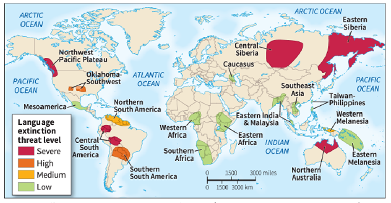  -As shown on the map, severe language hotspots are found on all the continents.