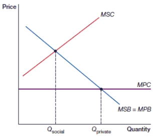(Figure: Common Resource Goods)  This figure shows that MPC is relatively _____ and thus _____ the full cost of the common resource.    A)  high; includes B)  high; excludes C)  low; includes D)  low; excludes