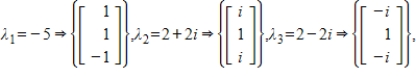 The coefficient matrix for a system of linear differential equations of the form   has the given eigenvalues and eigenspace bases. Find the general solution for the system.   