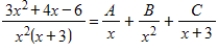 Use a system of linear equations to find the values , , and for the partial fraction decomposition