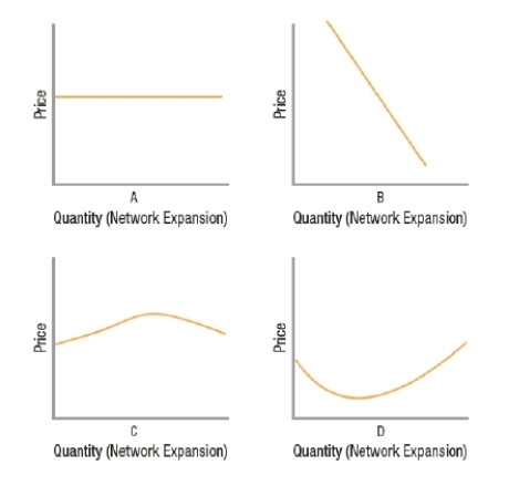 (Figure: Network Market Curves) Based on the graphs, the curve marked C represents the demand curve for a network good.   